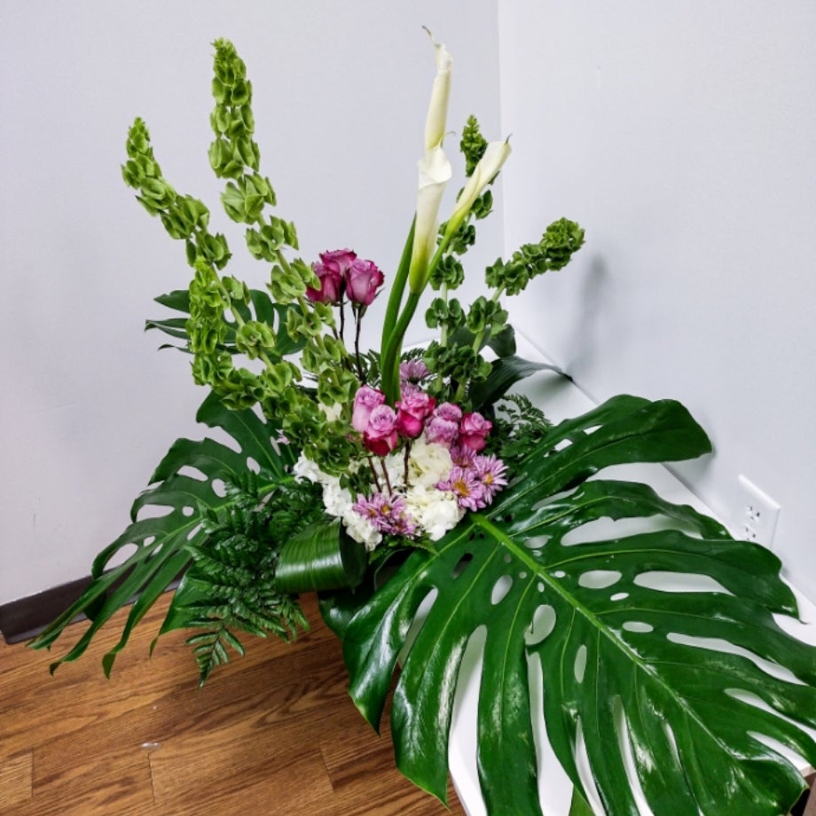 Modern Arrangement in White and Purple Bea's Flowers Flower Shop